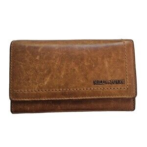 HILL BURRY Vintage Leather Wallet Fold Over Multiple Compartments Distressed